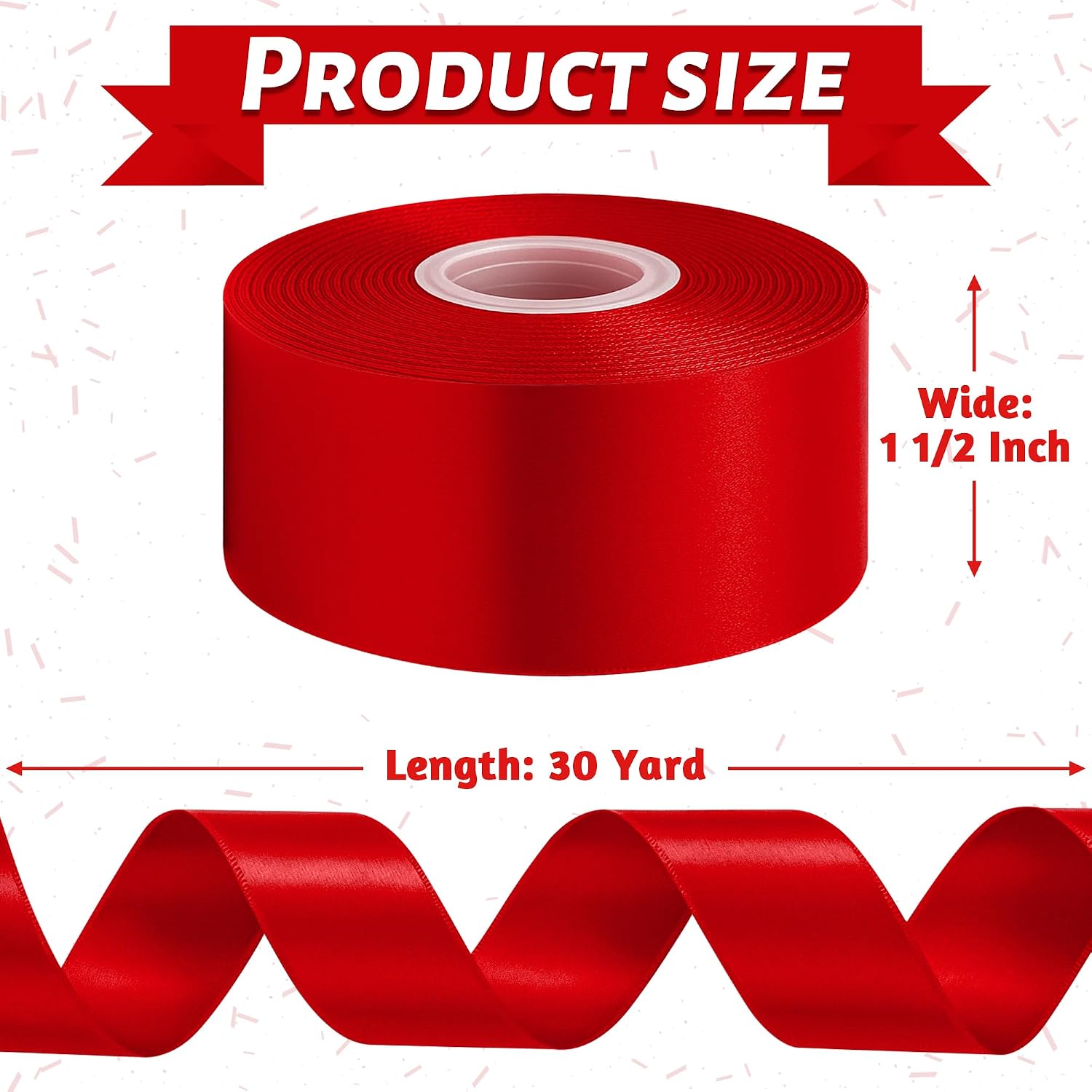 Fullive Red Ribbon 1 1/2 Inch, 30 Yards Red Ribbon for Gift Wrapping, Polyester Satin Mothers Day Ribbons for Wedding Valentines Day Decorations DIY Bows Wrapping Bouquet Floral Arrangements