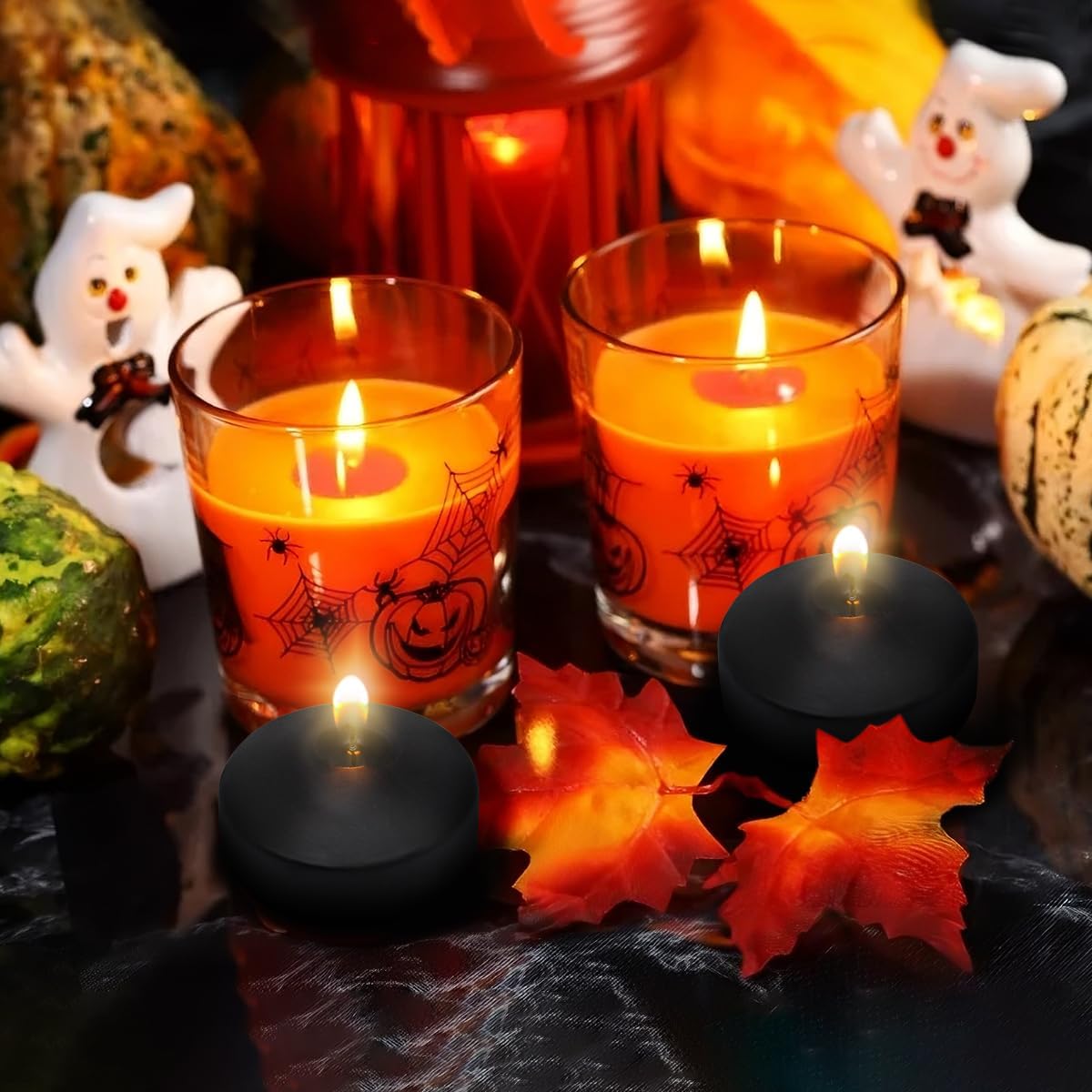 Set of 12 3 inch Black Floating Candles Large Unscented Dripless Water Wax Halloween Candles for Vases, Centerpieces at Wedding, Party, Pool, Halloween Holidays - 10 Hour Burning