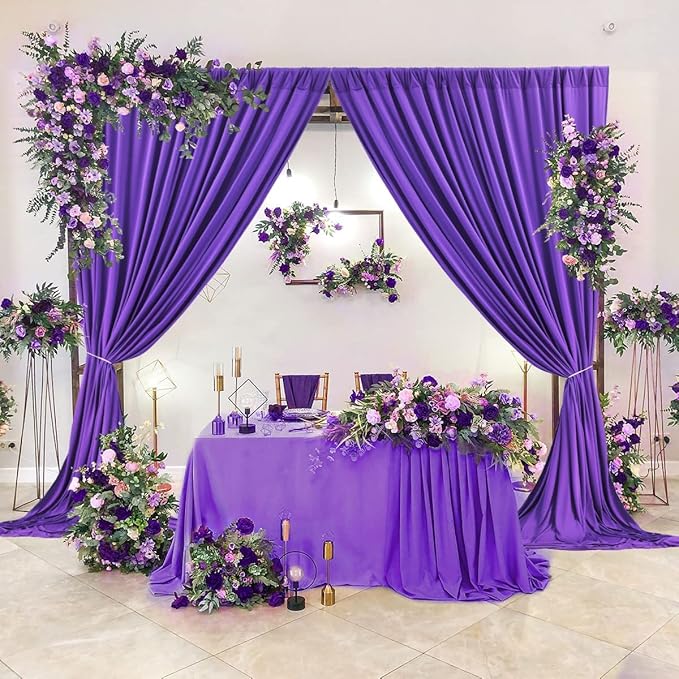 AK TRADING CO. 10 feet x 10 feet Purple IFR Polyester Backdrop Drapes Curtains Panels with Rod Pockets - Wedding Ceremony Party Home Window Decorations