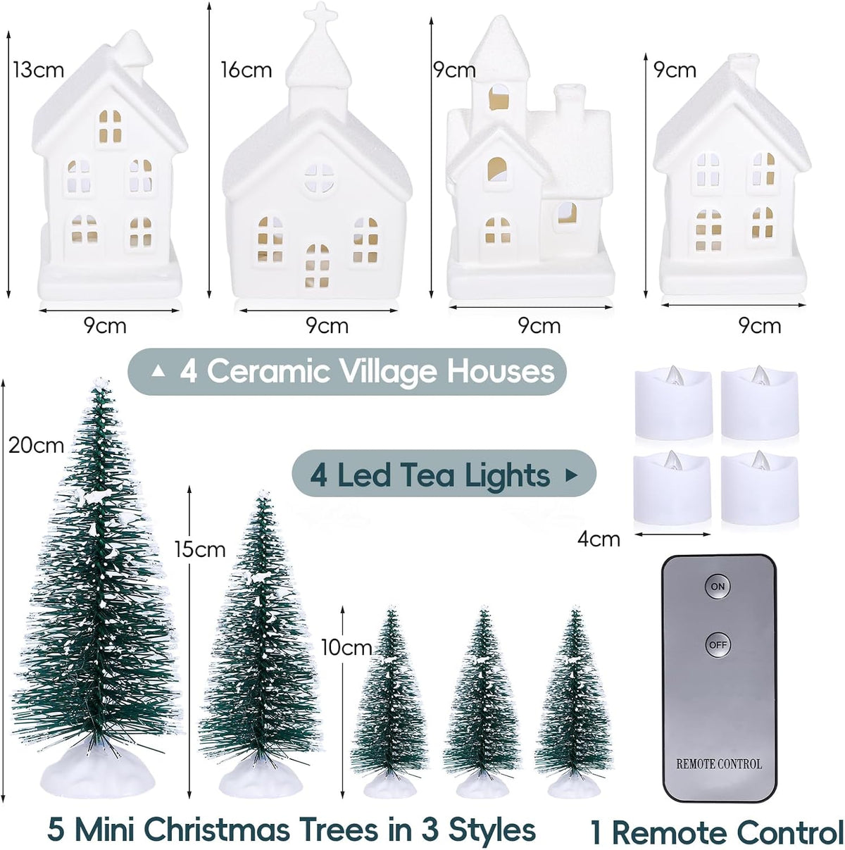 light up christmas village set of 4 lighted showing dimensions