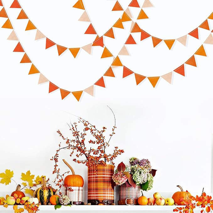 Orange Party Decorations - Ombre Felt Hanging Triangle Mini Bunting Pennant Banner Flag for Birthday Wedding Baby Shower Fall Autumn Thanksgiving Harvest Party Classroom Nursery Decor