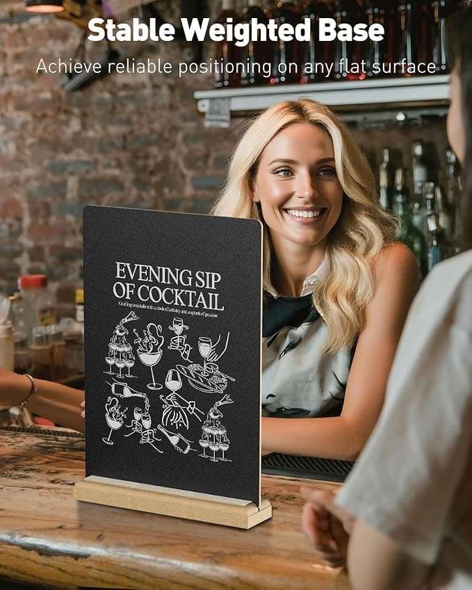 Uniclife A4 Tabletop Chalkboard Sign with Stand & Chalk Markers, 8.3 x 11.7 Inch, Double-Sided Wooden Chalk Board Sign for Tables, Large Reusable Message Board, Menu Board for Bar Restaurant Wedding