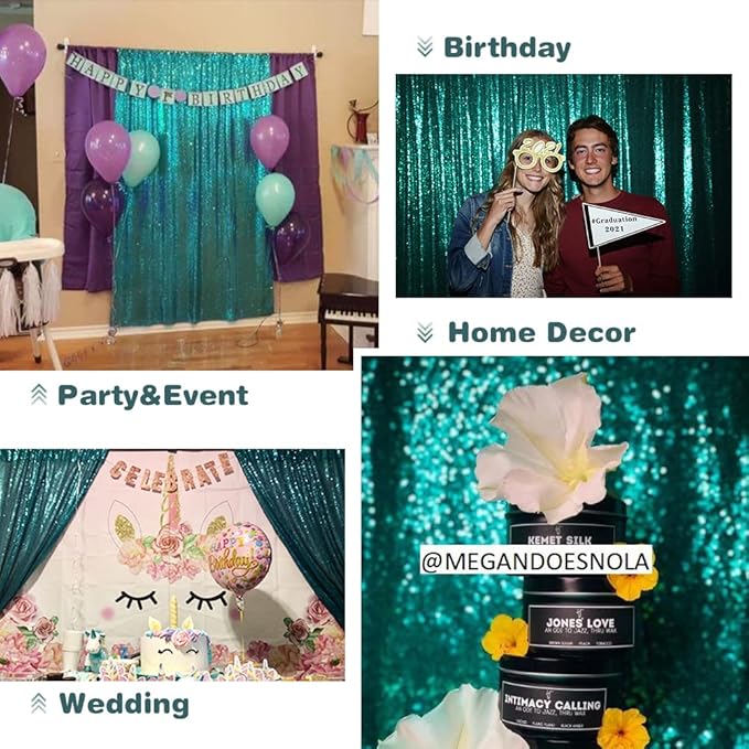 Eternal Beauty Teal Sequin Backdrop, 10x10 Ft Glitter Background Curtains for Shimmer Photography Party Wedding Birthday Back Drop Decor