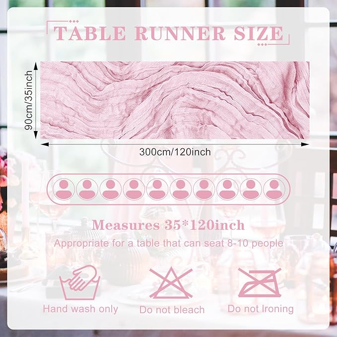 6 Pack Cheesecloth Table Runner 10Ft Christmas Gauze Boho Table Runners for Wedding Decor Bridal Shower Decorations Baby Shower Party(35" x 120")