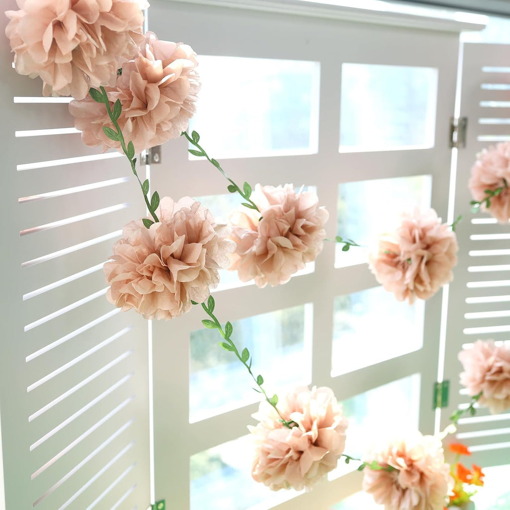 Pink Tissue Paper Pom Pom Garlands, Paper Flowers for Birthday Decorations, Baby Shower, Wedding Engagement, Bridal Shower, Spring Summer Party Decorations, 2 Pcs