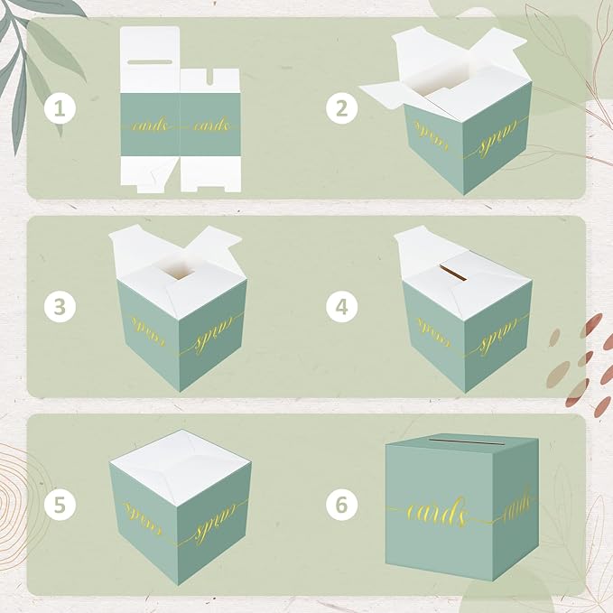 QIKSION Sage Green Wedding Card Box, Gold Foil Gift Card Box for Party, Wedding Reception, Birthday, Baby Shower, Raffle, Graduation