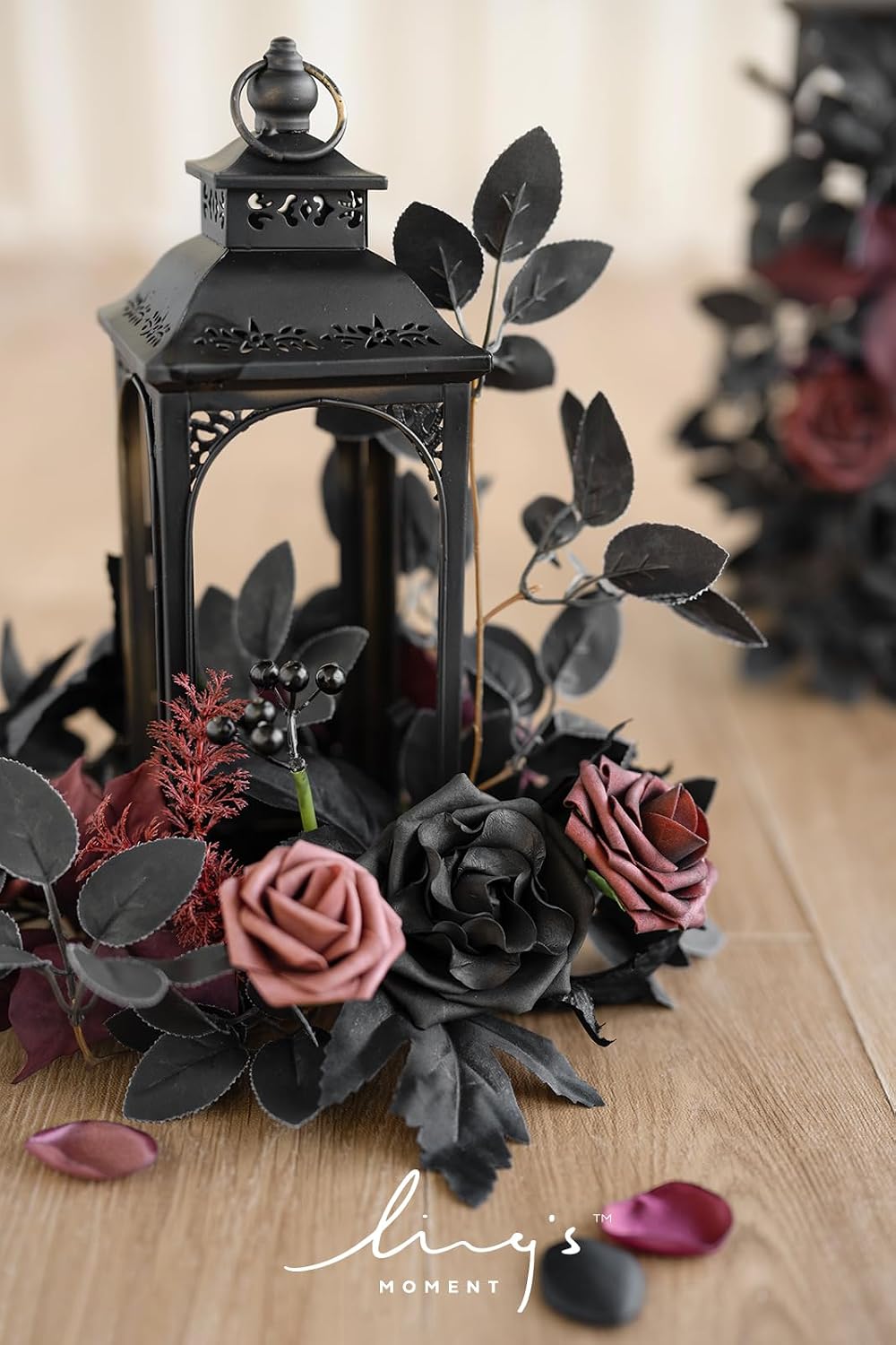ling's moment 6 pack black artificial flowers garlands shown in use