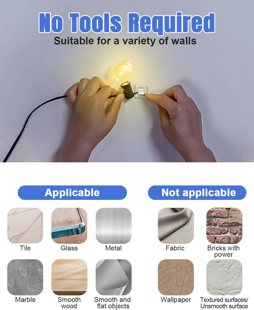 LZC Hooks for Outdoor String Lights Clips: 25 Pack Square Clear Large Heavy Duty Light Hook Waterproof Adhesive Strips - Outside Hanging Rope Light Cable Cord Holders Organizer