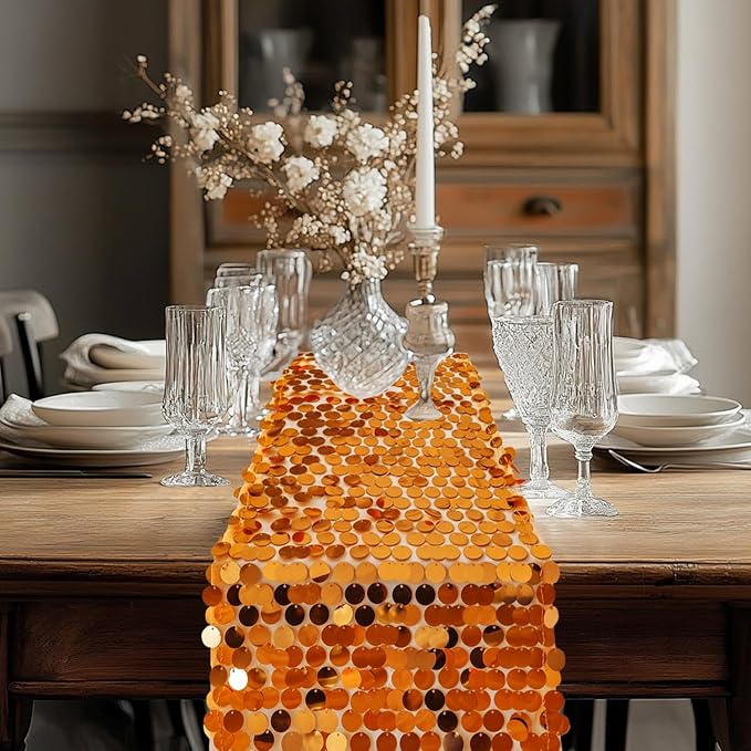 VHH Sequin Table Runner 12 x 108 inches Orange Table Runner, Glitter Runner for Party Wedding Birthday, Party Spring Easter Rustic, Birthday Supplies Decorations (1 Pack).
