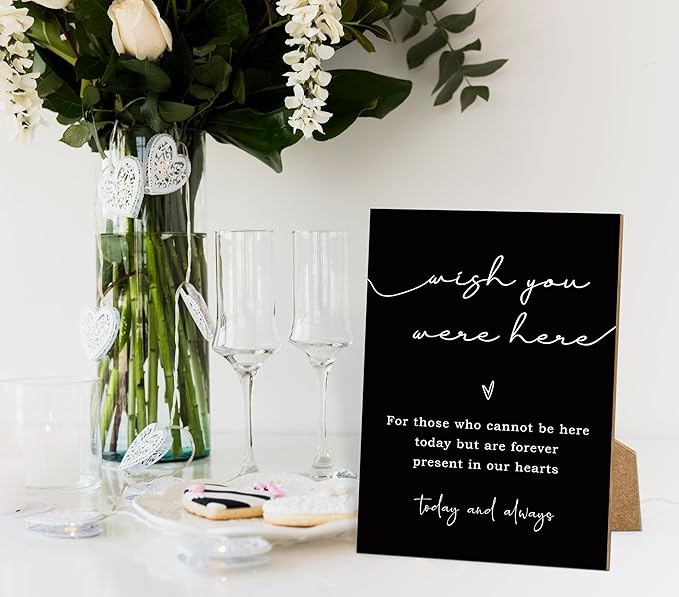 Wish You Were Here, Wedding Memorial Sign, 8x11 Black Minimalist Style Memorial Table Sign for Wedding, Wedding Decorations, Memorial Gifts For Loss of Loved One -2
