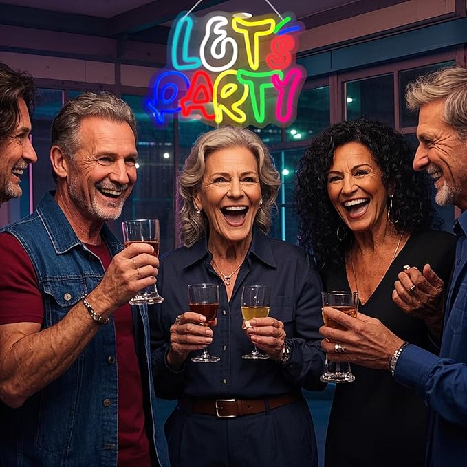 Let's Party Neon Sign for Wall Decor with Dimmable and USB Power,Multicolor LED Light up Sign,Party signs Perfect for Birthday,Bachelorette Parties,Game Room,Bar Lighting,gifts,size:14.17*10.32In