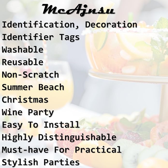 24Pcs Wine Glass Charms & Markers - Reusable Identifier Tags for Stem Glasses - Funny Non-Scratch Charms for Summer Beach, Christmas & Wine Party