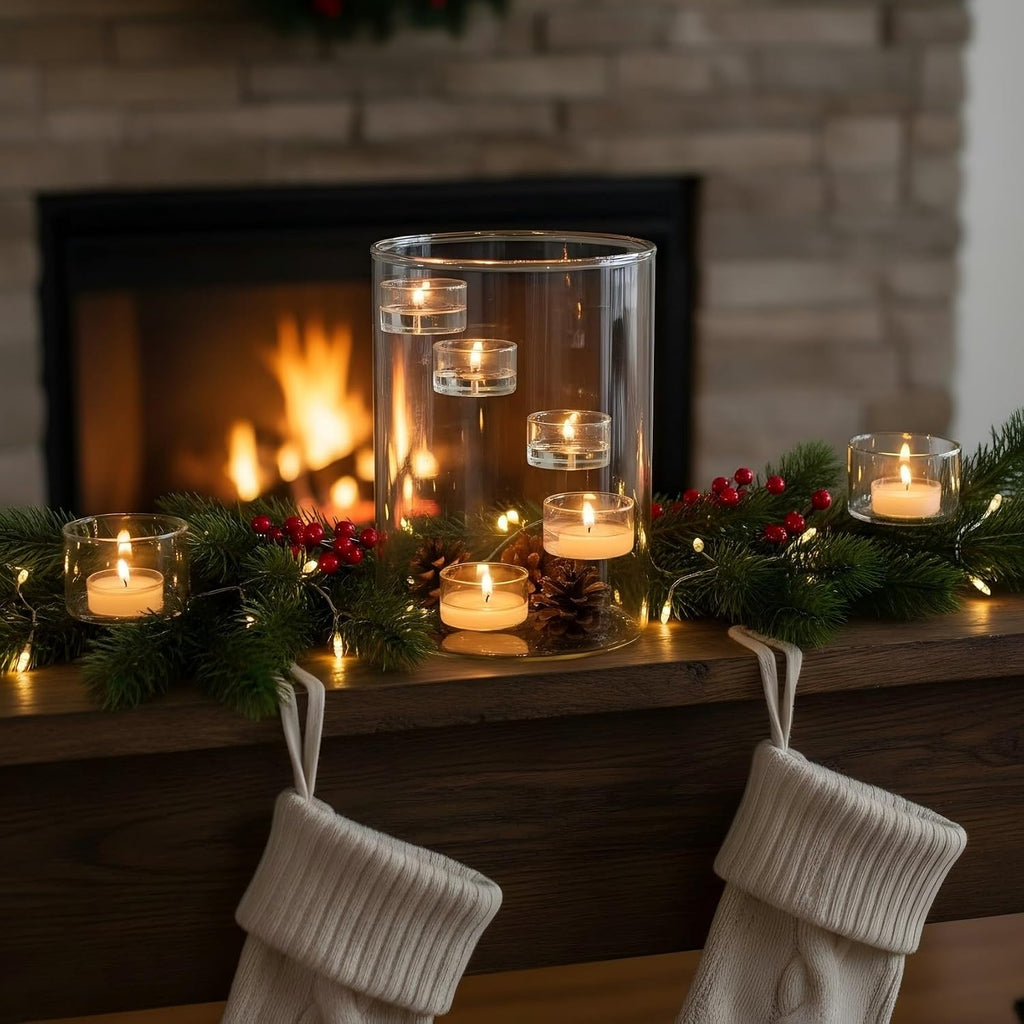 Glass Hurricane Candle Holder for Tea Light, Clear Cylinder Pillar Candle Holder for Table Centerpiece Decorations, Hurricane Glass Candle Holders for Dining Room Wedding Parties Home Decorations