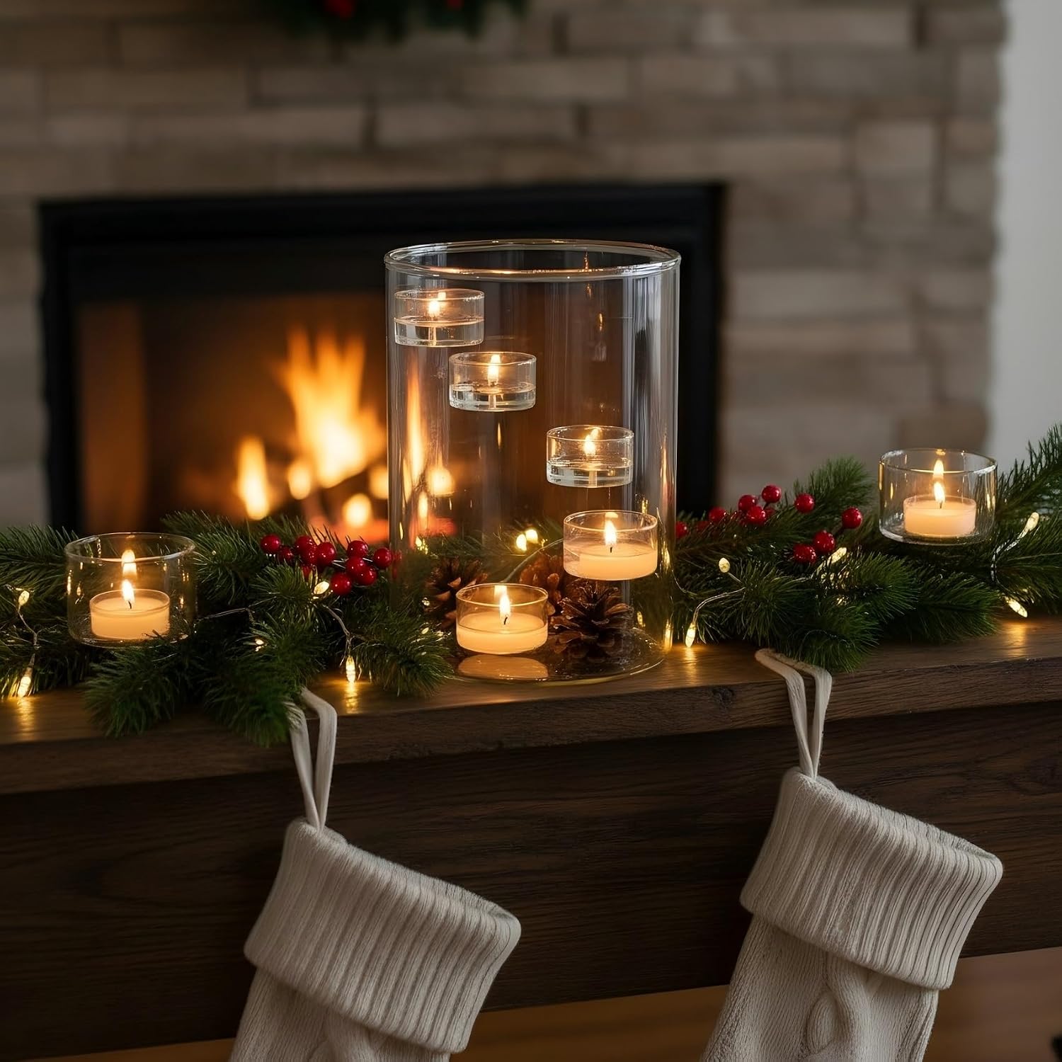 Glass Hurricane Candle Holder for Tea Light, Clear Cylinder Pillar Candle Holder for Table Centerpiece Decorations, Hurricane Glass Candle Holders for Dining Room Wedding Parties Home Decorations