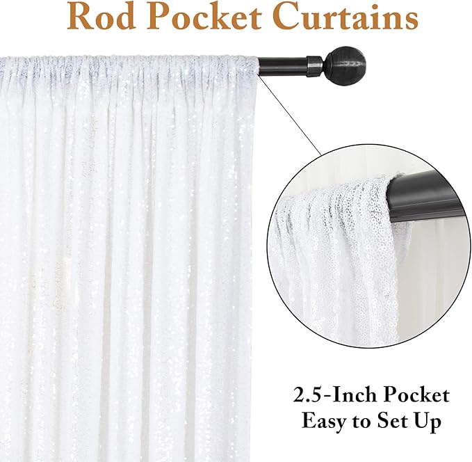 ShinyBeauty 2-Pack Sparkling Sequin Backdrop 4x7FT - Premium White Photography Background for Weddings, Parties, Studio Decor | Wrinkle-Resistant & Reusable Shimmer Curtains (Backgrounds Collection)