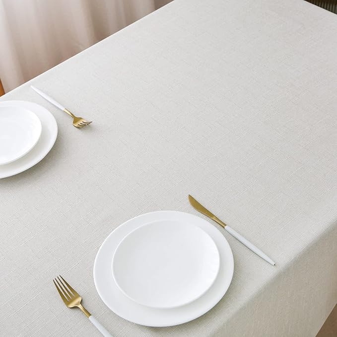 NLMUVW White Linen Tablecloth for Rectangle, Dining Table Cloth Oblong Water Resistant Farmhouse Table Cover for Kitchen Party Cafe, 54 x 78 Inch