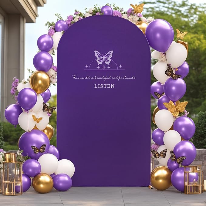 6FT Purple Arch Backdrop Cover - Polyester Fitted Wedding Arch Stand Covers Round Top Chiara Arch Backdrop Cover for Birthday Party Banquet Photo Background Decoration