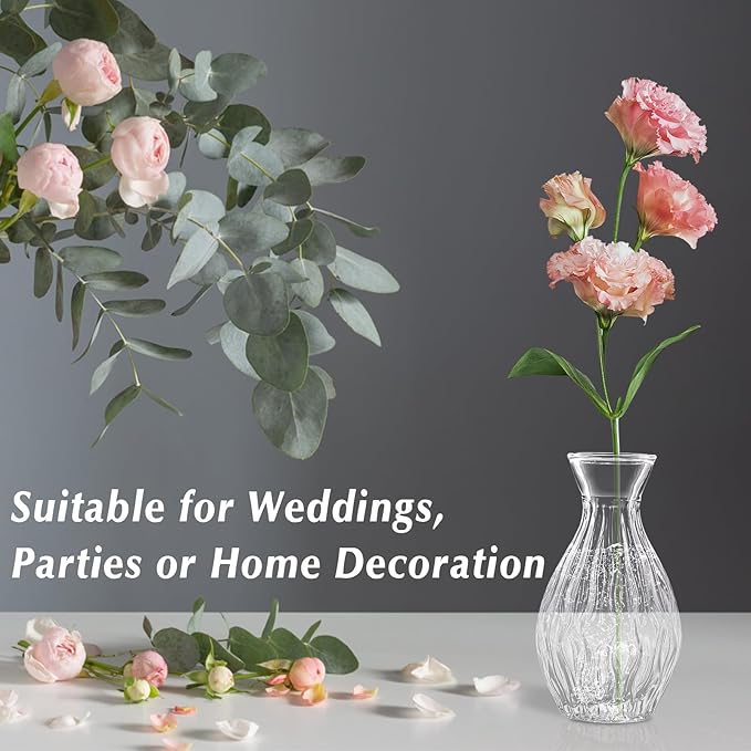 Glass Bud Vase Clear Bud Vases Set of 4 for Centerpieces, Vintage Glass Flower Vases in Bulk Suitable for Weddings, Parties or Home Decoration