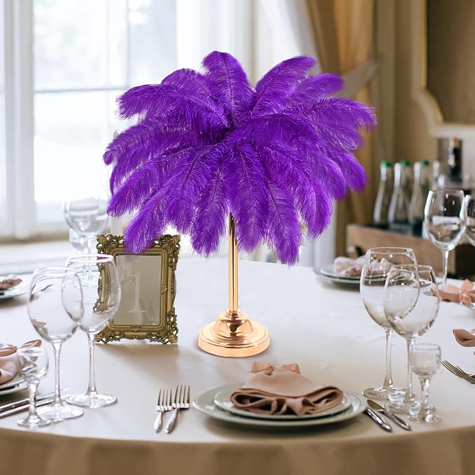 Retrowavy 30 Pcs 18-20 Inch Large Natural Ostrich Feathers Bulk for Centerpieces for Wedding Party Centerpieces Home Decoration Flower Arrangement (Purple)
