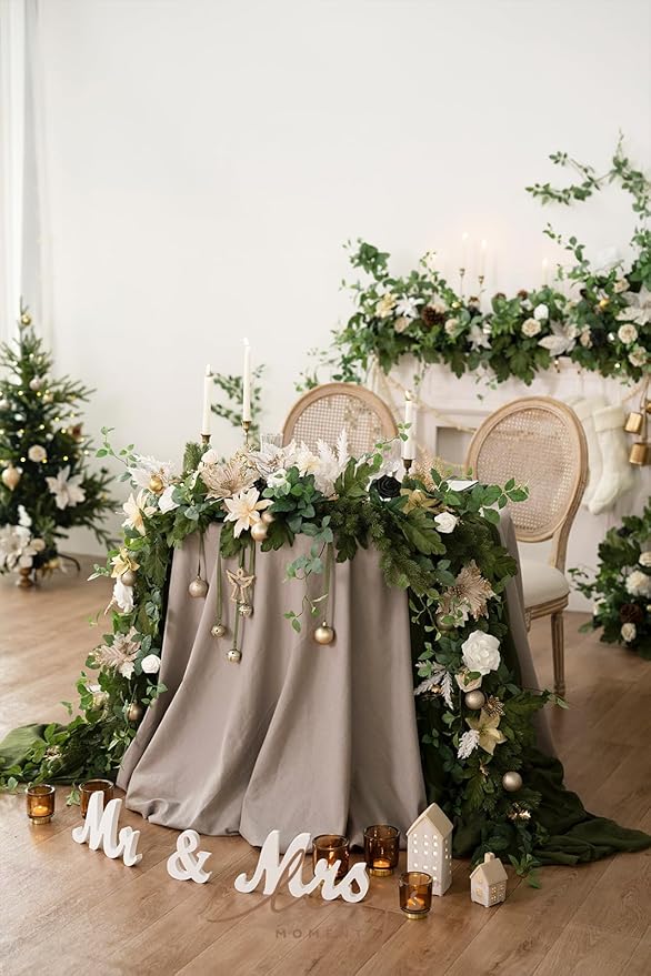 Ling's moment 9FT Christmas Flower Garland, Handcrafted Wedding Sweetheart Table Centerpieces Head Table Decor Arch Backdrop Decorations for Wedding | Gold