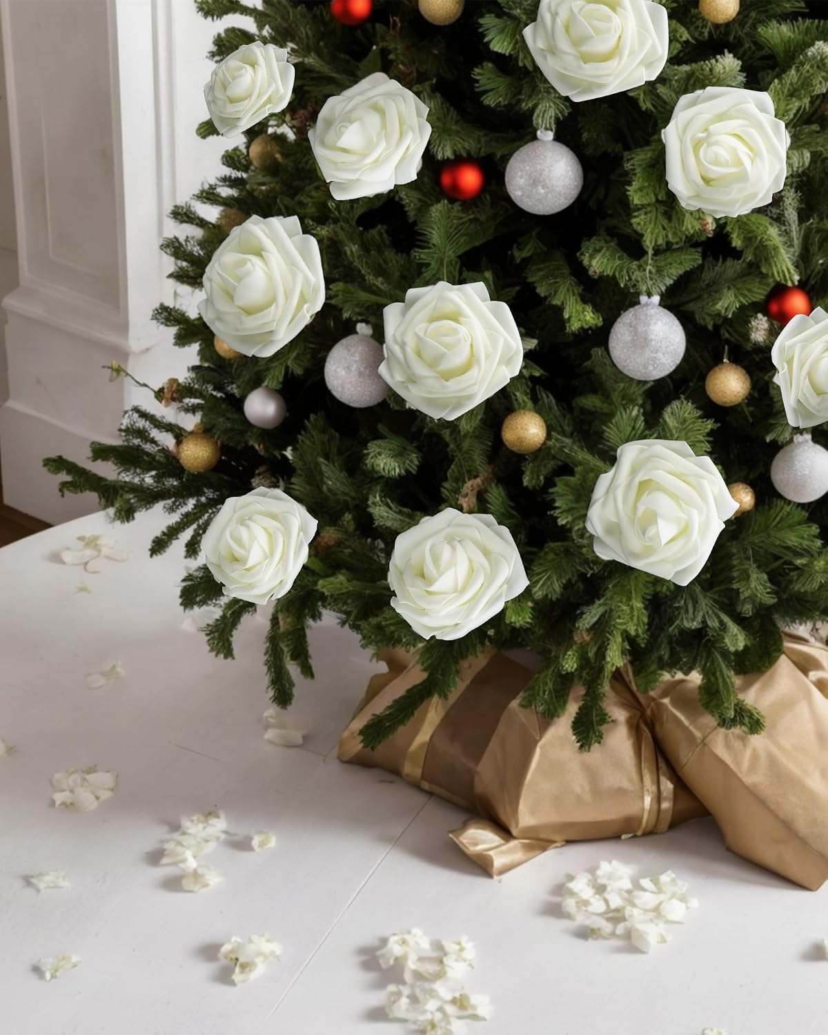 artificial flowers real looking ivory white foam fake on a desk or shelf