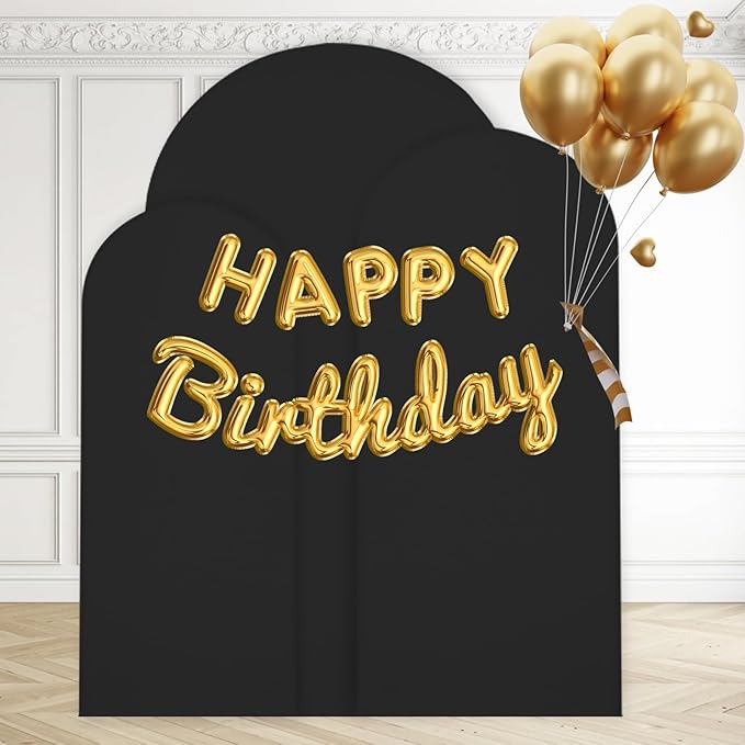 WEERRW Wedding Arch Cover Black Spandex Fitted Set of 3 Balloon Arch Stand Covers Round Top Chiara Stretchy Backdrop for Birthday Party Baby Shower Banquet Decoration (6FT, 6.6FT, 7.2FT)