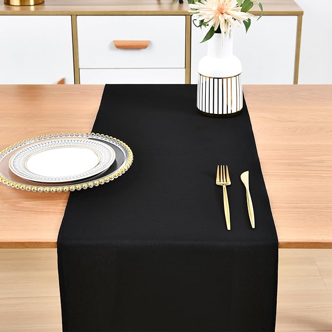 Farmhouse Black Table Runner Dining Table Runners 90 Inches Long Coffee Table Runner for Dresser Living Room Bedroom Holiday Party Banquet 12X90 Inch
