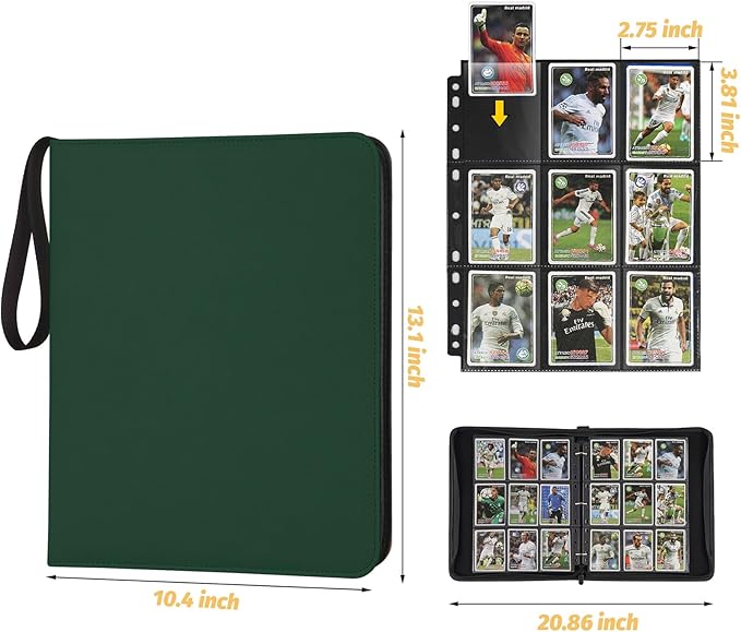 Trading Card Binder, 720 Pockets Card Binder, 9-Poccket Sided Pocket Sports Card Binder, Premium Card Binders Compatible with MTG, TCG, Baseball Cards(Dark Green)