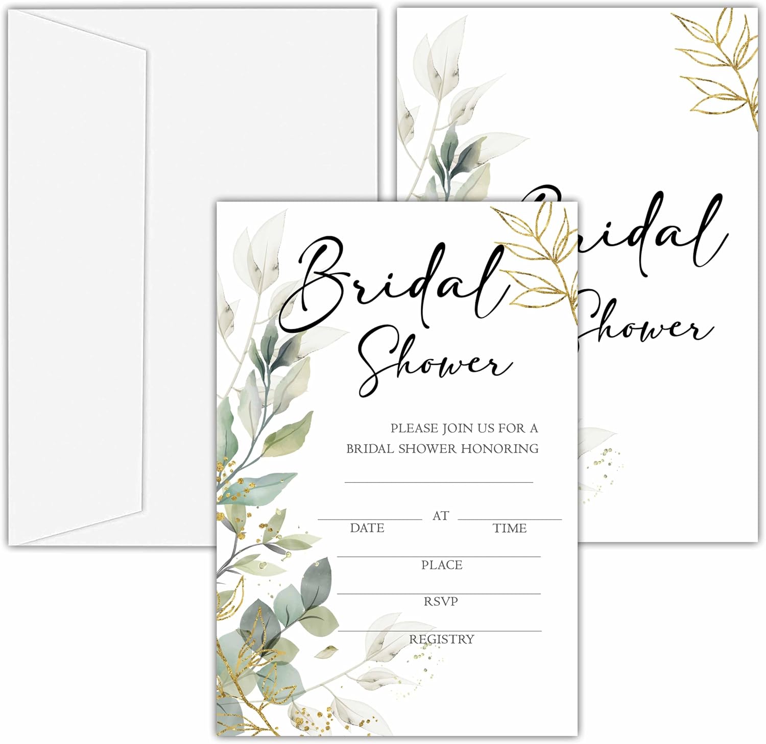 Bridal Shower Invitations, 25 Eucalyptus Invites with Envelopes for Bridal Shower Reception Engagement Party, Greenery Wedding Party Cards - A03