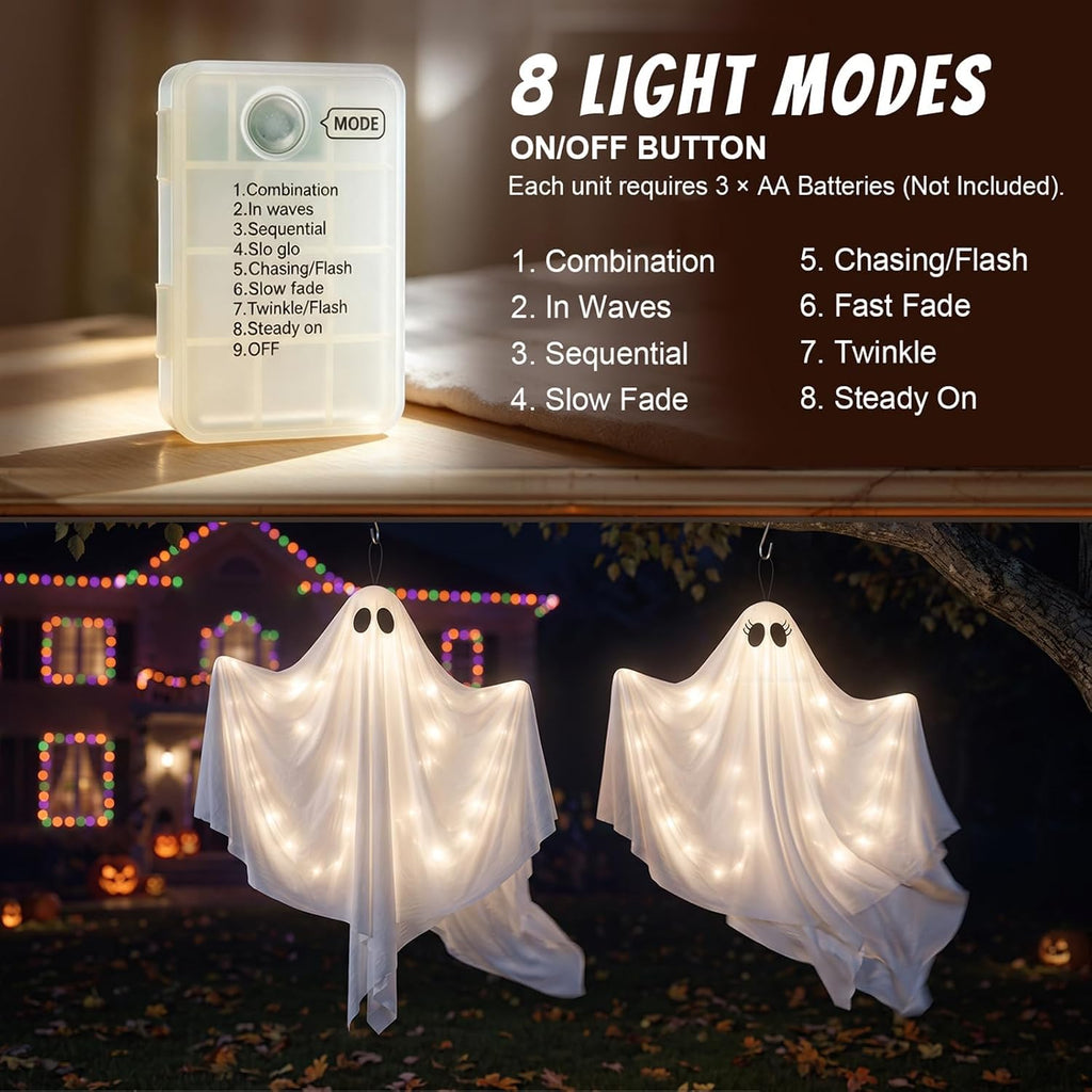 47.25" light up hanging ghost halloween decorations outdoor showing dimensions