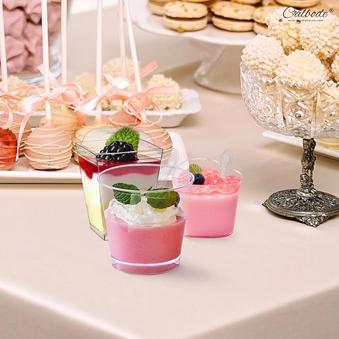360 Pack 5oz 6oz Dessert Cups with Lids and Spoons, 3 Styles Clear Plastic Appetizer Cups for Halloween Party Disposable Mini Parfait Cups for Serving Fruit Trifle Mousse Ice Cream and Pudding