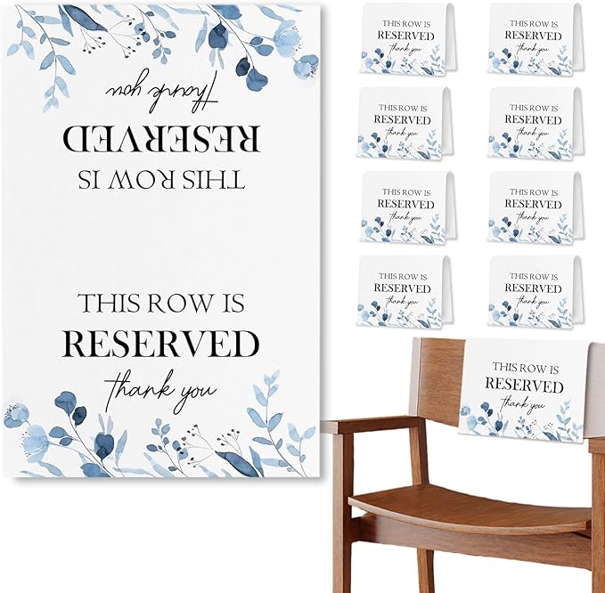 Reserved Seating Chair Signs, This Row Is Reserved Pew Cloths Seating Placeholder for Church Pews, Wedding Decorations for Reception Parties Celebrations Event Meetings (8 PCS, Dusty Blue)