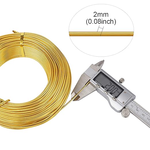 Fashewelry 180 Feet 2mm Gold Aluminum Wire Bendable Metal Craft Wire for Beading Sculpting Jewelry Making