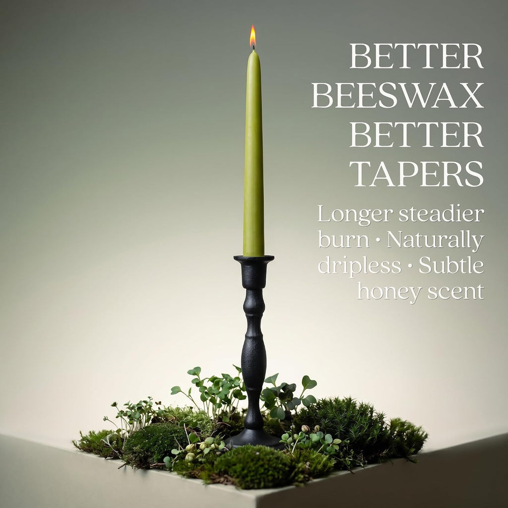 Bluecorn Beeswax Taper Candles, 100% Pure Natural Bees Wax, Pair of 12 Inch Sage Green Tapered Candlesticks, Clean Burning & Dripless, Fragrance Free, Long Lasting, Home Decor, American Made, 1 Count