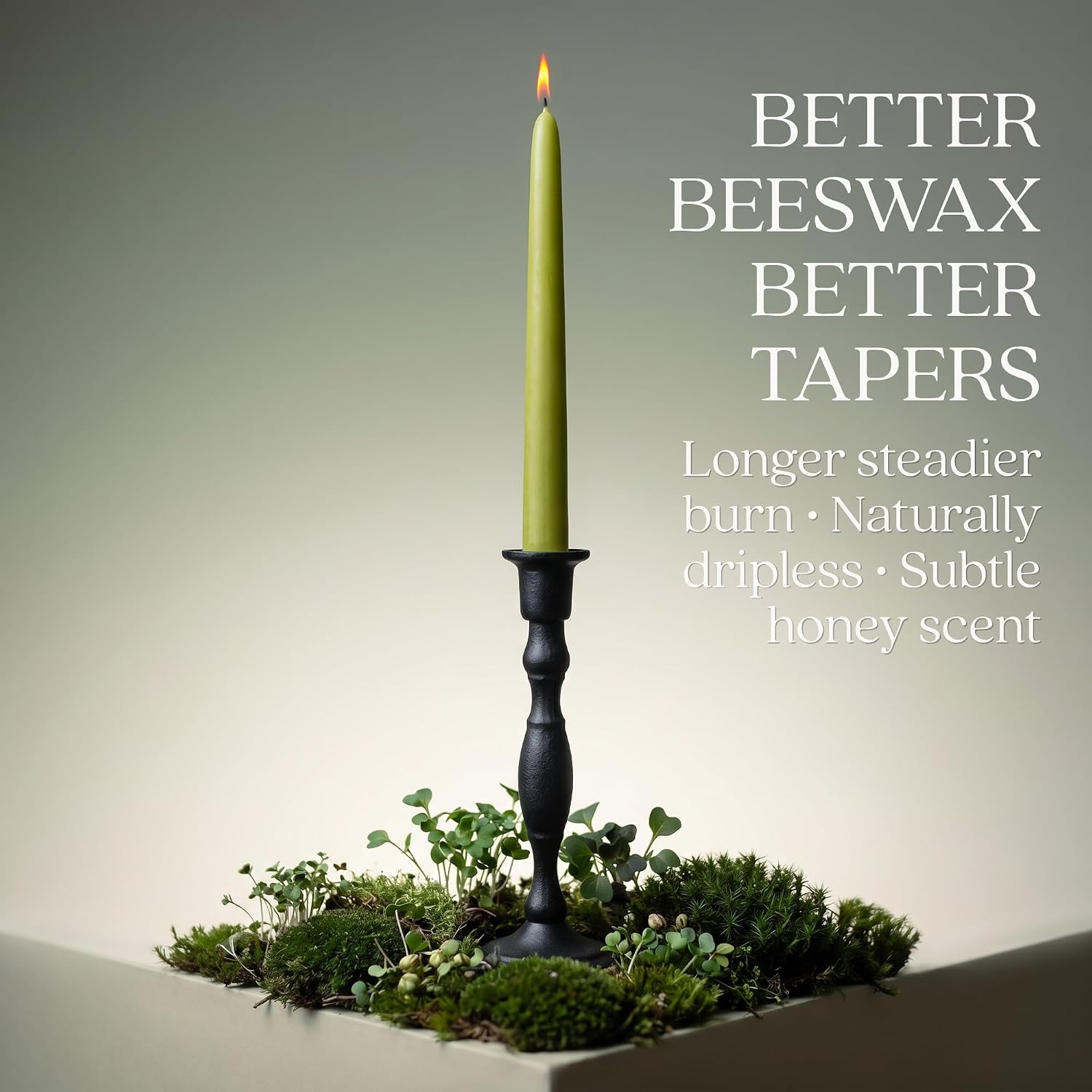Bluecorn Beeswax Taper Candles, 100% Pure Natural Bees Wax, Pair of 12 Inch Sage Green Tapered Candlesticks, Clean Burning & Dripless, Fragrance Free, Long Lasting, Home Decor, American Made, 1 Count