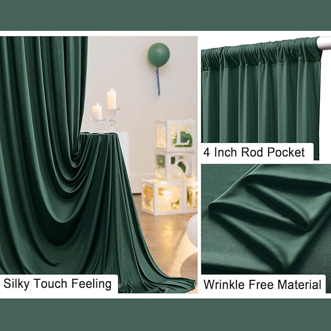 40 ft x 10 ft Wrinkle Free Hunter Green Backdrop Curtain for Parties, Polyester Dark Green Photo Backdrop Drapes 8 Panels 5x10ft for Baby Shower Wedding Birthday Party Photography Curtains