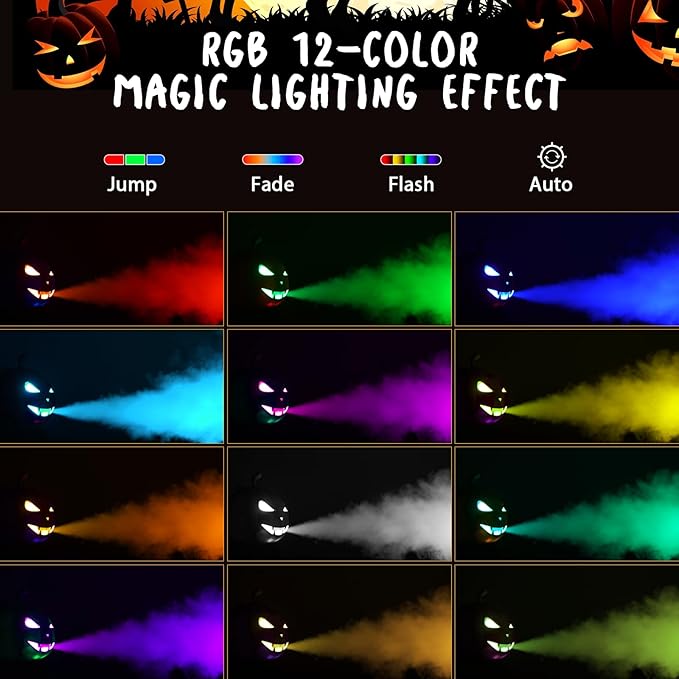 Fog Machine with LED RGB Lights, 800W Halloween Fog Machine with Remote Control, Pumpkin Smoke Machine 12 Colors Lighting Effect for Halloween Show Outdoor Camping Halloween Decorations