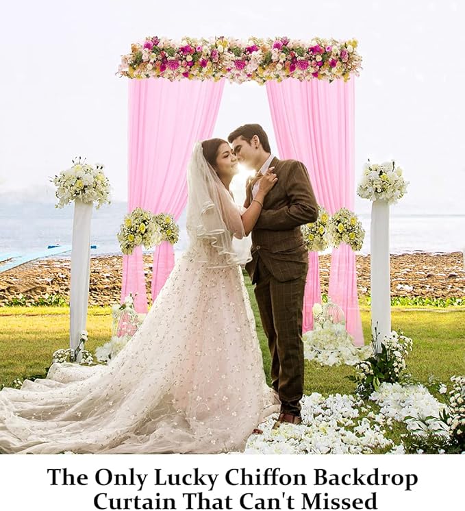 DUOBAO Pink Chiffon Backdrop Curtain-2 Panels 29x120-Inch Wedding Draping Beach Curtains for Living Room Polyester Voile Window Darpes Photography Backdrops for Party Ceremony (29''x120''x2pc)