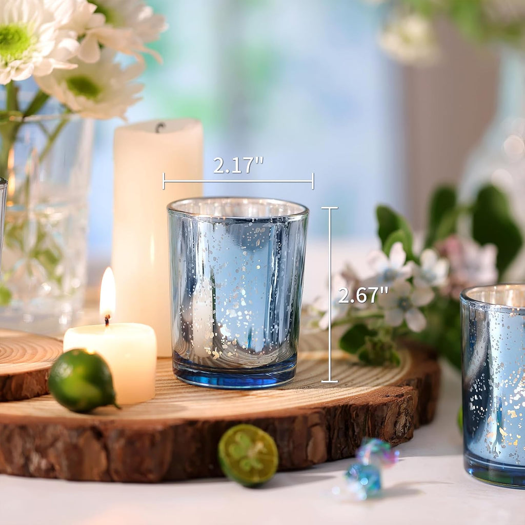 Volens Blue Party Decorations 72pcs, Mercury Glass Blue Votive Candle Holders Bulk for Wedding Table Centerpieces, Bridal and Baby Shower Decor