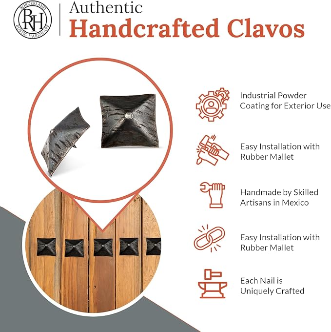 25 Pack 2" Square Head Iron Clavos Decorative Nails – Unfinished – Handmade Rustic Square Fasteners for Farmhouse Shutters, Faux Wood, Barn Doors, Shutters, and Gates – Ornamental Wood Accent