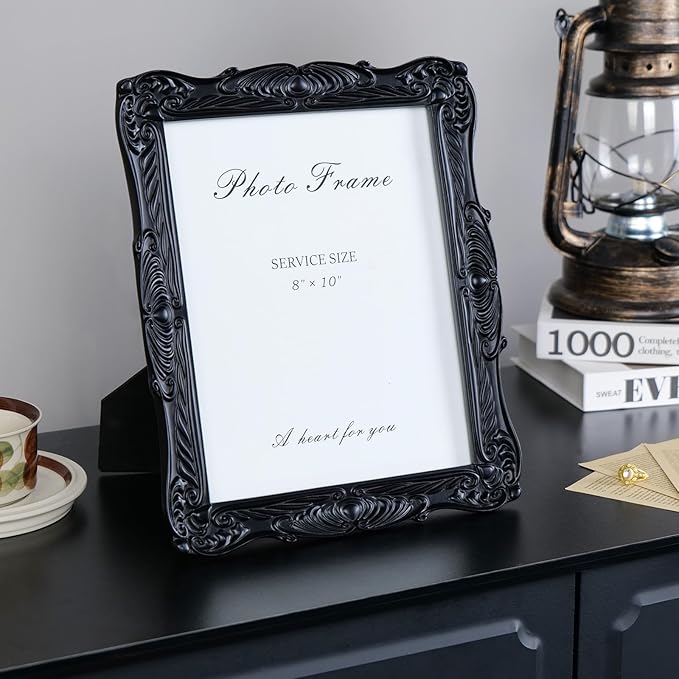 Cuspin Black 8x10 Picture Frame, Vintage Ornate Decorative Hand-Carved Resin Photo Frame with Detailed Design for Tabletop Display or Wall Hanging, Black Home Decor