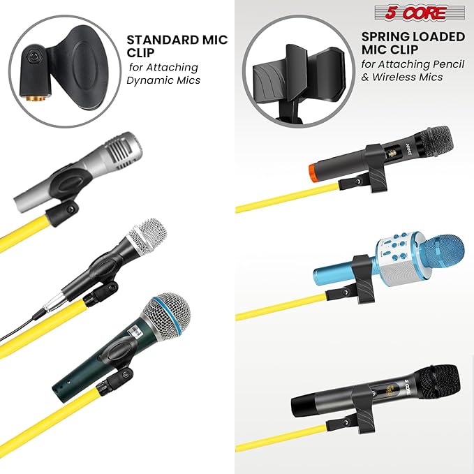 5 Core Tripod Mic Stand Floor Adjustable 18 to 72 Inches Sturdy Boom Arm Holder Microphone Stands Pedestal Para Microfono for Singing - MS 080 YLW