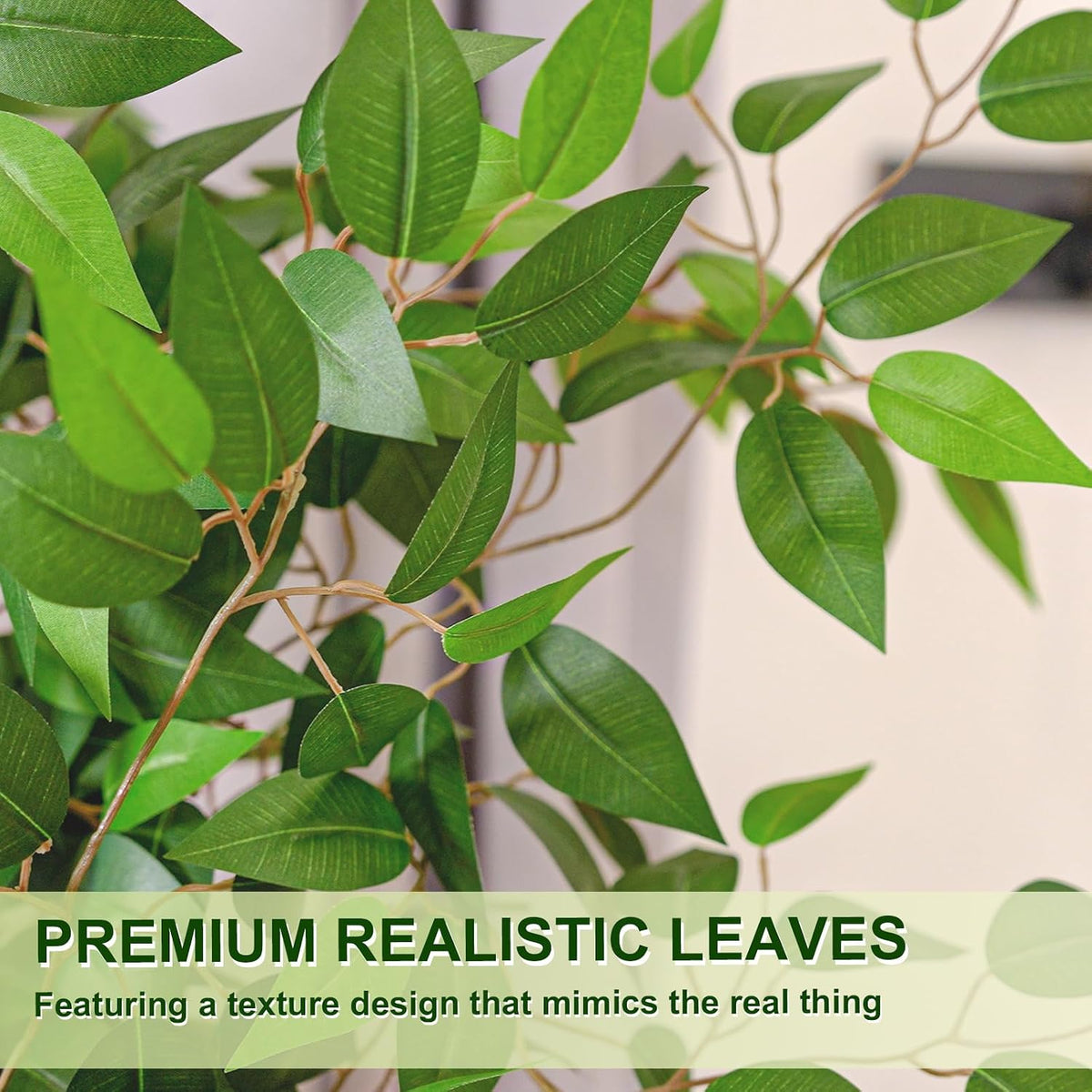 VIVATREES 6FT Artificial Ficus Tree with White Planter, Realistic Faux Silk I...