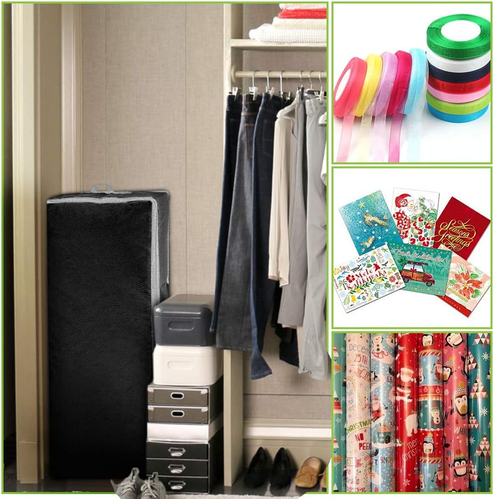 Wrapping Paper Storage Container | Gift Wrap Organizer Under Bed | 41”x14”x6” | Box Holder for 18-24 Rolls Up to 40” | 600D Oxford Material | Pockets for Ribbon, Bows, and Accessories (Black)