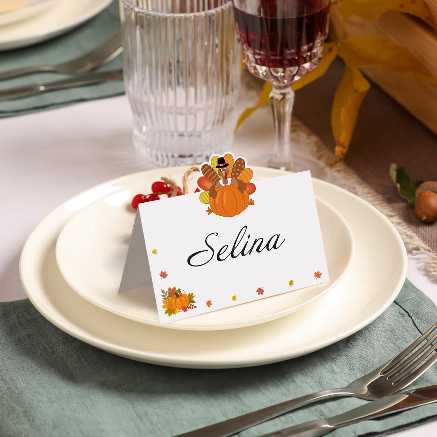 60 Pcs Thanksgiving Name Cards for Table, Turkey Thanksgivings Place Cards, Fall Place Cards for Thanksgivings Dinner Party Decoration, Thanksgiving's Place Settings Size 3.5*2.2 inches (Thanksgiving)