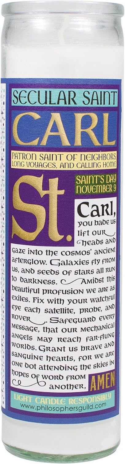 The Unemployed Philosophers Guild Carl Sagan Secular Saint Candle - Unscented 8 Inch Tall Glass Prayer Votive, Made in The USA