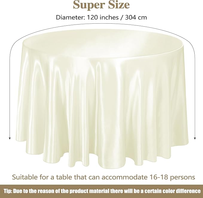 Ruisita 120 Inches Round Satin Tablecloths Ivory Overlay Round Satin Table Cover Bright Silk Smooth Fabric Tablecloth for Wedding Banquet Tables Decoration