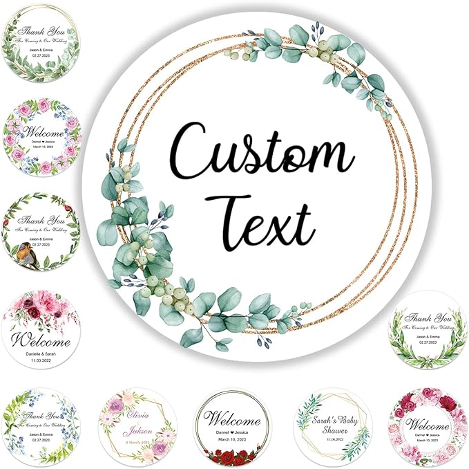 250 Pack Custom Stickers Personalized Labels for Business Logo Customized Vinyl Wedding Favors Birthday Baby Bridal Shower Make Your Own 1 Inch-10 Inch,lable-flower250
