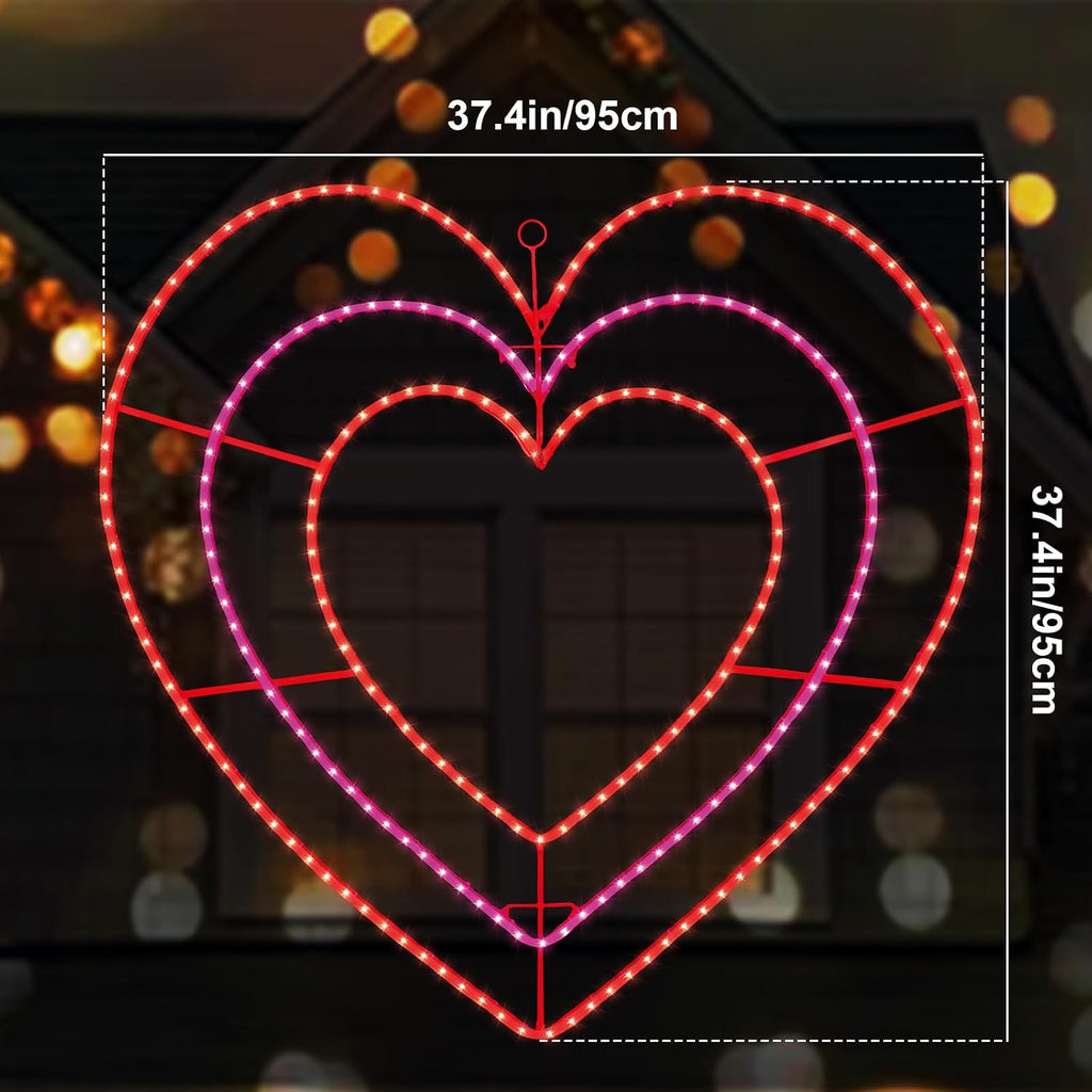 LAMPHOME Valentine Lights Outdoor 37.4 Inch 252LED Waterproof Red and Pink Heart Light Valentine‘s Day Decorations for Outdoor Garden Yard Valentine‘s Day Interior Decoration