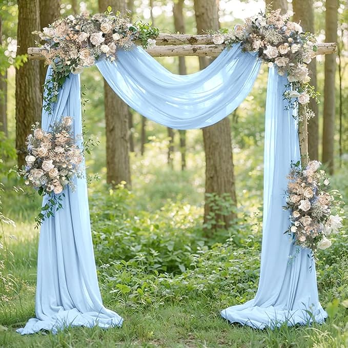 Light Blue Elegant Arch Draping Fabric Outdoor 1 Panel 29" × 20Ft Sheer Chiffon Curtain Drapes for Fall Wedding Ceremony Birthday Party Garden Brunch